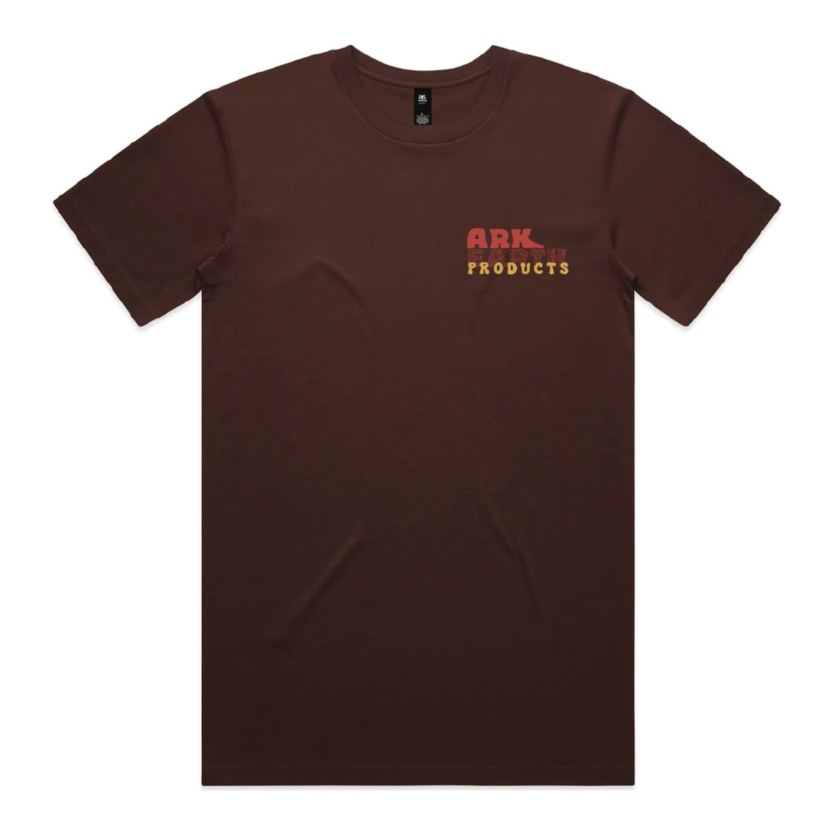 Ark Earth men's tee in Chestnut, front with Ark Earth Products left chest logo