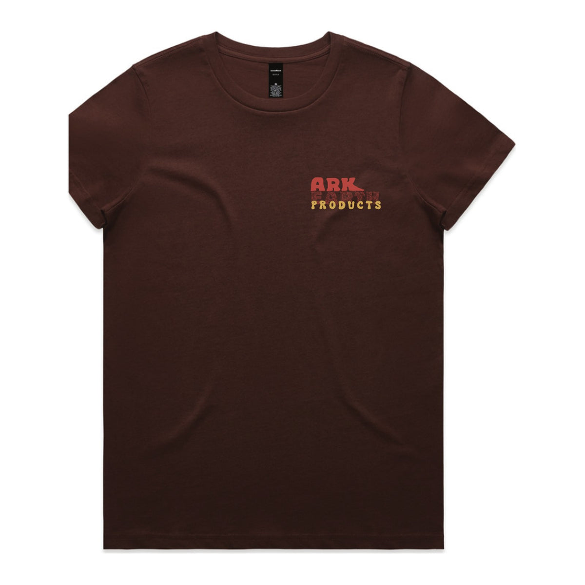 Ark Earth women's tee in Chestnut, front with Ark Earth Products left chest logo