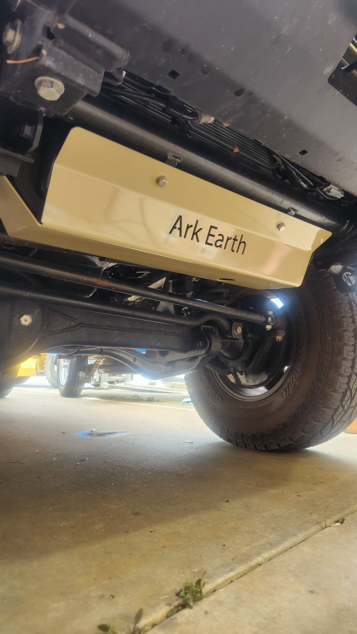 Ark Earth Troopy factory guard replacement bash plate in Sandy Taupe, fitted