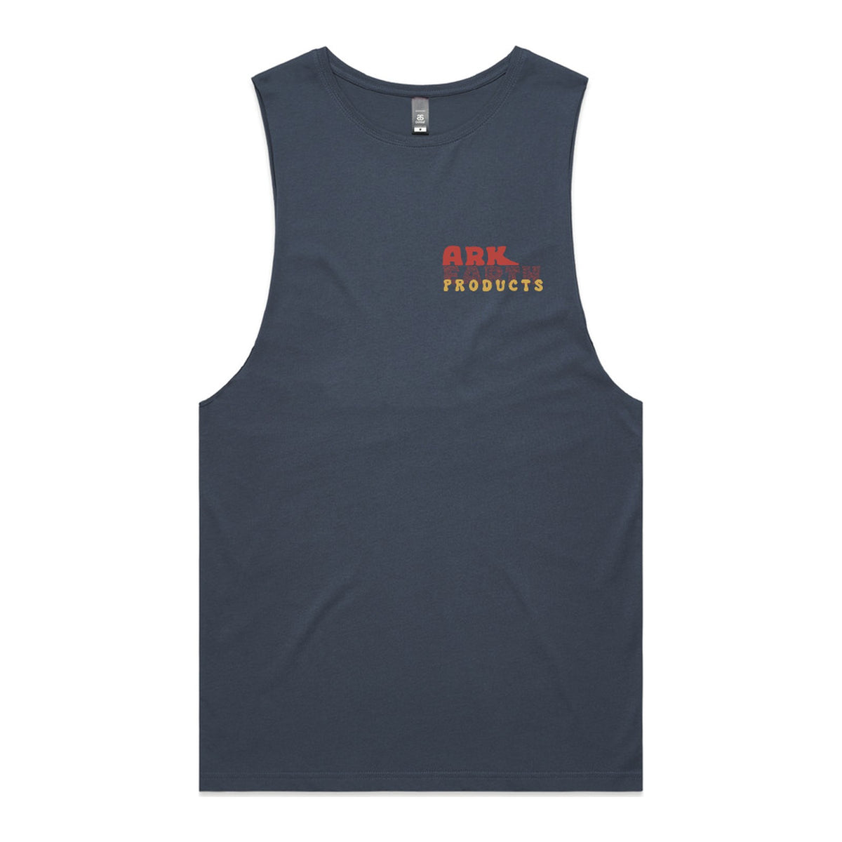 Ark Earth men's tank in Petrol Blue, front with Ark Earth Products left chest logo