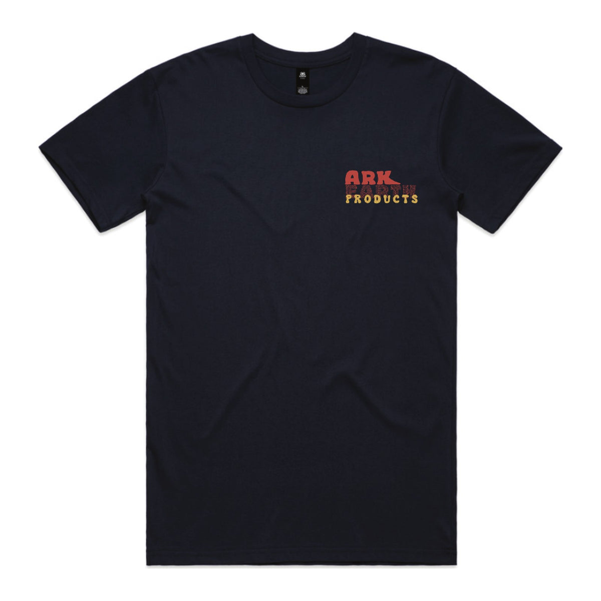 Ark Earth men's tee in Navy, front with Ark Earth Products left chest logo